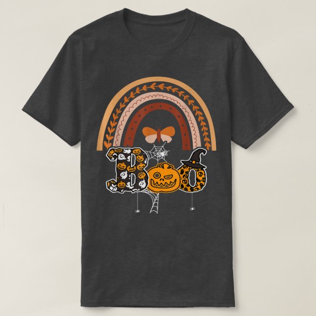 Boo With Spiders And Witch Hat Halloween Rainbow 1 T-Shirt (Design Front)