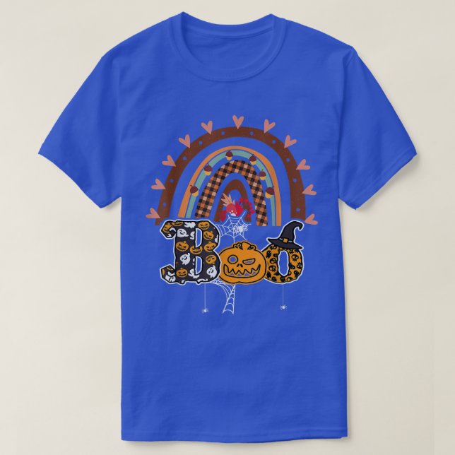 Boo With Spiders And Witch Hat Halloween Rainbow 2 T-Shirt (Design Front)