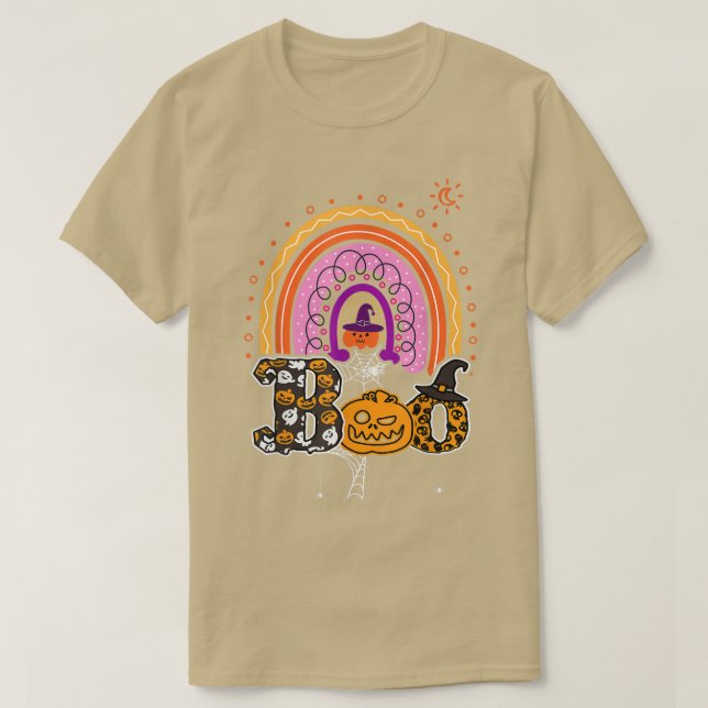 Boo With Spiders And Witch Hat Halloween Rainbow 3 T-Shirt (Design Front)