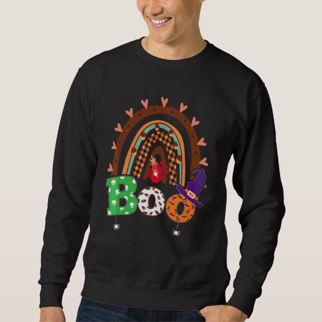 Boo With Spiders And Witch Hat Halloween Rainbow   Sweatshirt (Front)