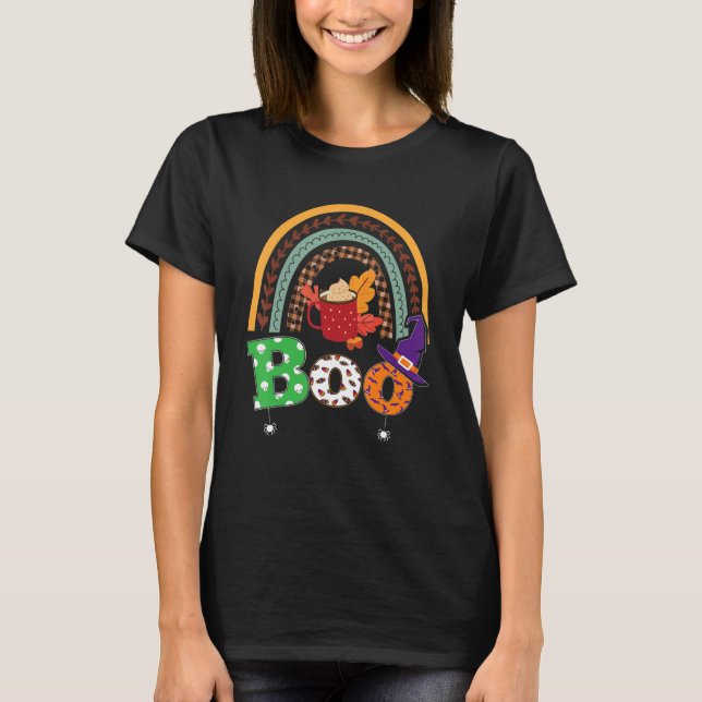 Boo With Spiders And Witch Hat Halloween Rainbow   T-Shirt (Front)
