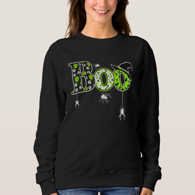 Boo With Spiders And Witch Hat Halloween Sweatshirt (Front)