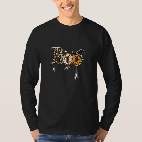 Boo With Spiders And Witch Hat Halloween T_Shirt