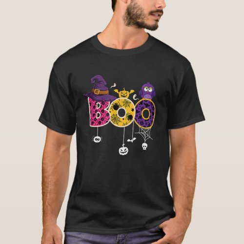 Boo With Spiders And Witch Hat Pumpkin Skull Funny T_Shirt