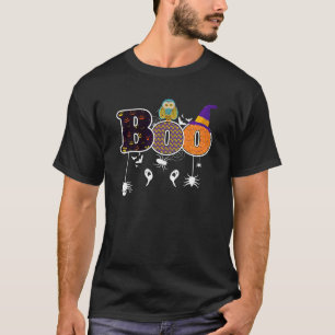 Boo With Spiders And Witch Spooky Hat Owl Hallowee T-Shirt