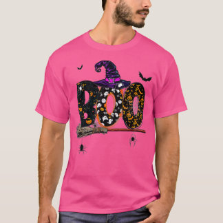 Boo With Witch Hat And Spiders Halloween Month  T-Shirt