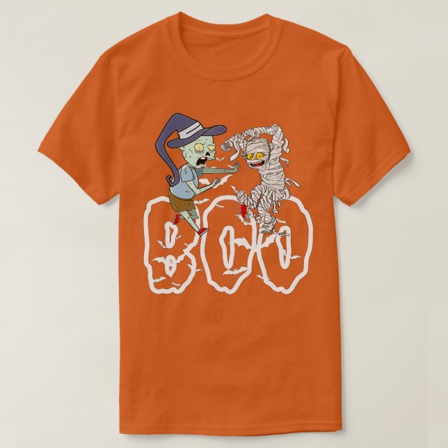 Boo With zombie Witch Hat, Spiders and Bats For Ha T-Shirt (Design Front)