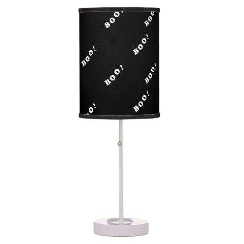 Boo words on black table lamp