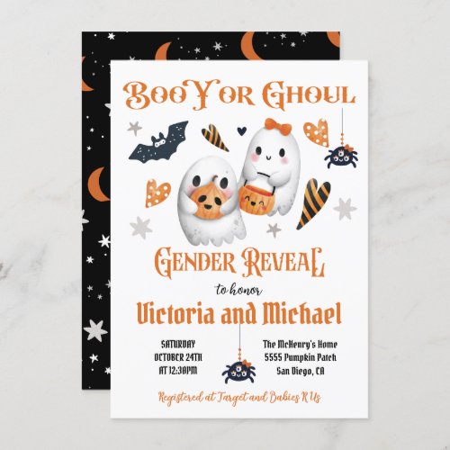 Boo Y or Ghoul Halloween Gender Reveal Baby Shower Invitation