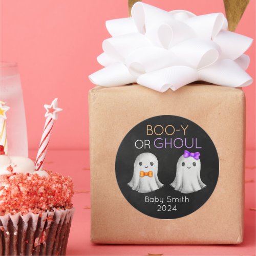 Boo_y or Ghoul Halloween gender reveal Classic Round Sticker