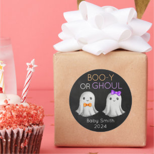 Boo-y or Ghoul Halloween gender reveal Classic Round Sticker