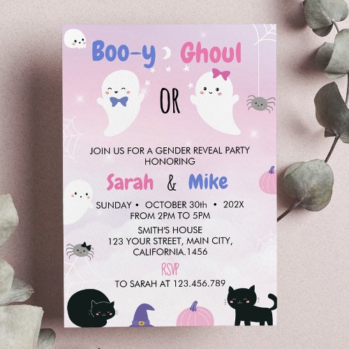 Boo y Or Ghoul Halloween Gender Reveal Invitation
