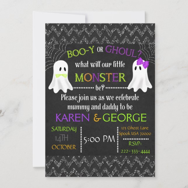 Boo-y or Ghoul Halloween Gender Reveal Invite (Front)