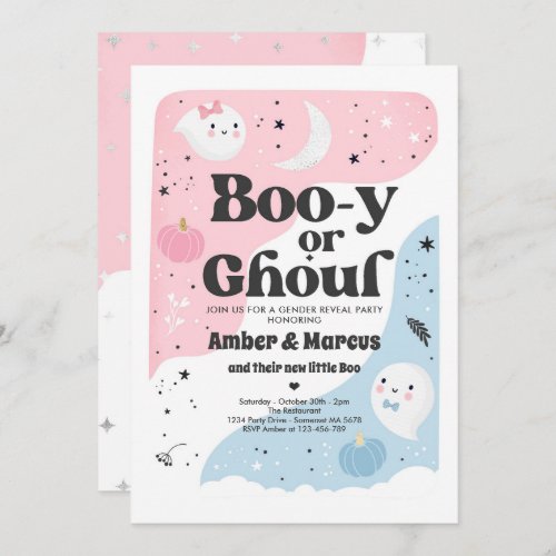 Boo_y or Ghoul Halloween Ghost Gender Reveal Party Invitation