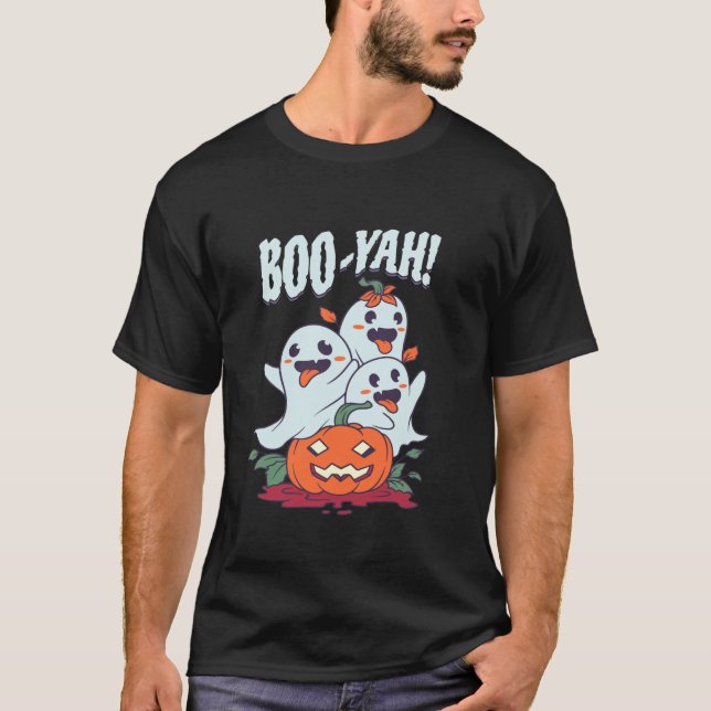 Boo Yah Funny Ghost Jack o Lantern Pumpkin Hallowe T-Shirt (Front)