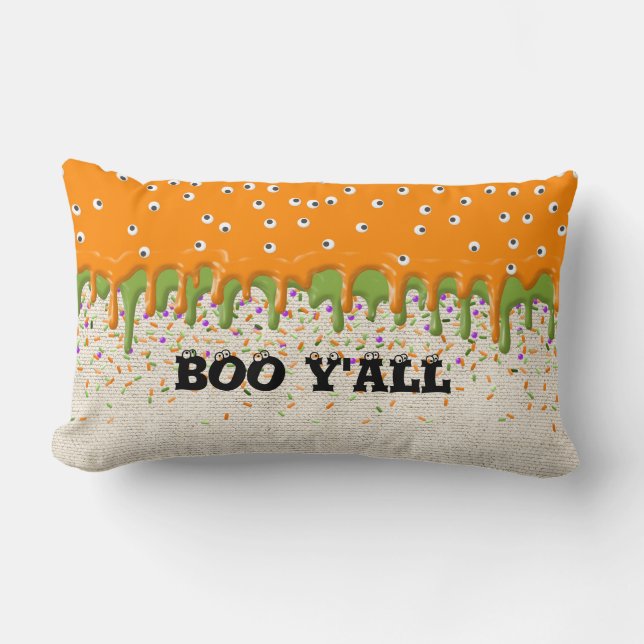 Boo Y'all Eyeballs Sprinkles Linen Halloween Fun Lumbar Pillow (Front)