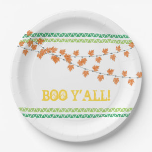 BOO Y'ALL Family Friendly Fall Leaves Halloween Paper Plates