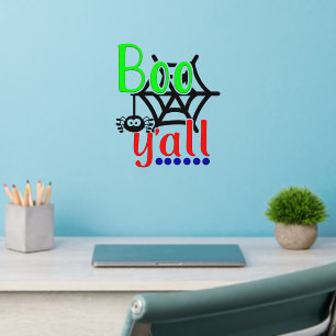 Boo y'all, Green Red Blue, Black Spider Web 12" sq Wall Decal