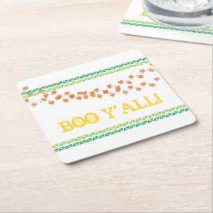 Boo Y'all Halloween Family Friendly Fall Fun Square Paper Coaster