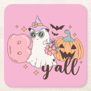 Boo Y'All Halloween Square Paper Coaster