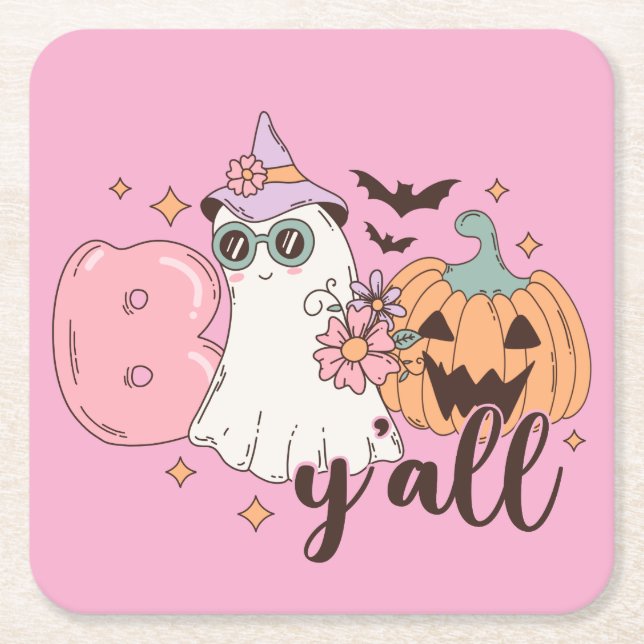 Boo Y'All Halloween Square Paper Coaster (Front)