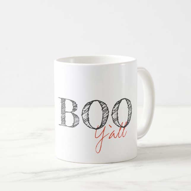 Boo Y'all Modern Text Halloween Southern Fun  Coffee Mug (Front Right)