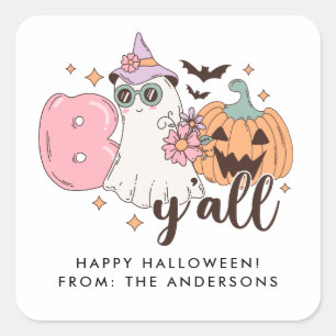 Boo y'all Retro Groovy Halloween Square Sticker