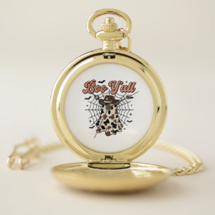 Boo Yall Western Ghost Halloween Design Pocket Watch