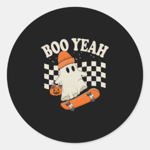 Boo Yeah Ghost Skateboarding Funny Halloween Ghost Classic Round Sticker