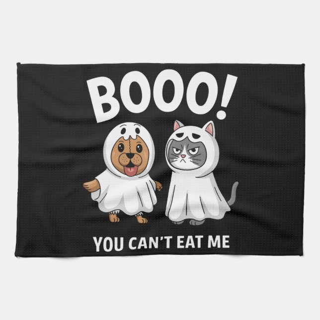 Boo You Can't Eat Me Dogs And Cats Funny Halloween Kitchen Towel (Horizontal)