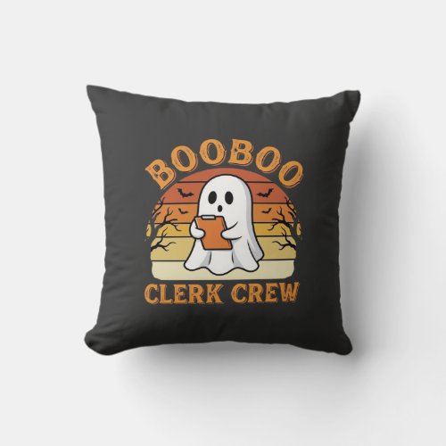 Booboo Clerk Crew Halloween Ghost Design_1 Throw Pillow