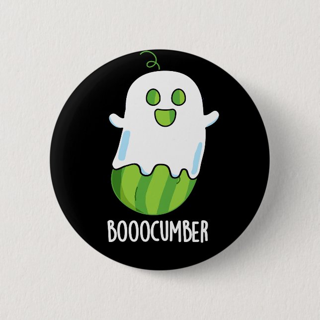 Boocumber Funny Ghost Cucumber Pun Dark BG Button (Front)