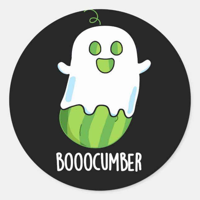 Boocumber Funny Ghost Cucumber Pun Dark BG Classic Round Sticker (Front)