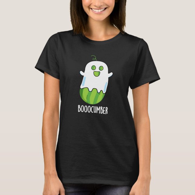 Boocumber Funny Ghost Cucumber Pun Dark BG T-Shirt (Front)