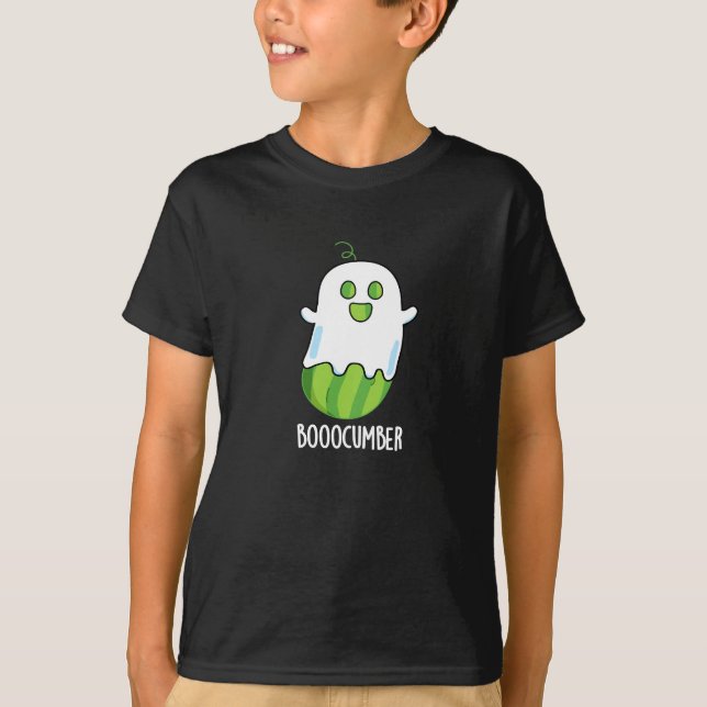 Boocumber Funny Ghost Cucumber Pun Dark BG T-Shirt (Front)