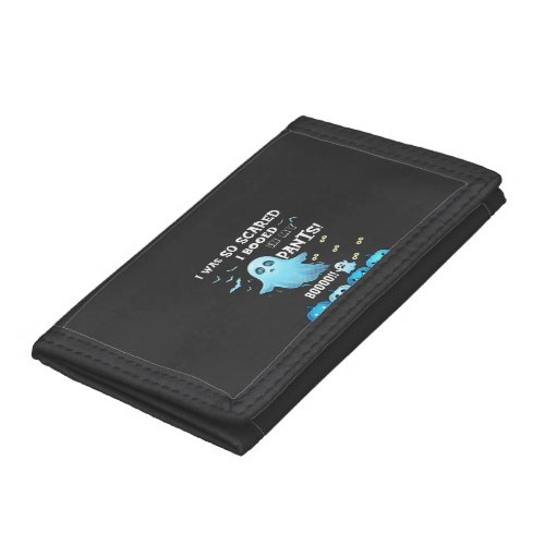 Booed Pants Halloween Ghost Blue Pumpkins Trifold Wallet