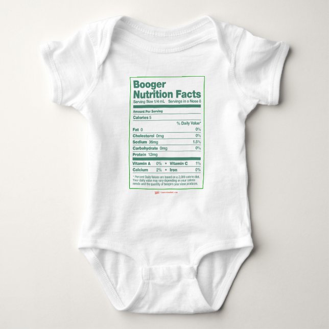 Booger Nutrition Facts Baby Bodysuit (Front)