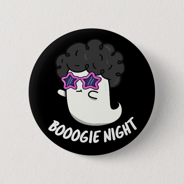 Boogie Night Funny Halloween Ghost Pun Dark BG Button (Front)