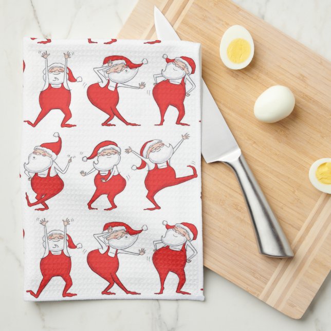 Boogie Woogie Santa Claus Holiday Kitchen Towel  (Quarter Fold)