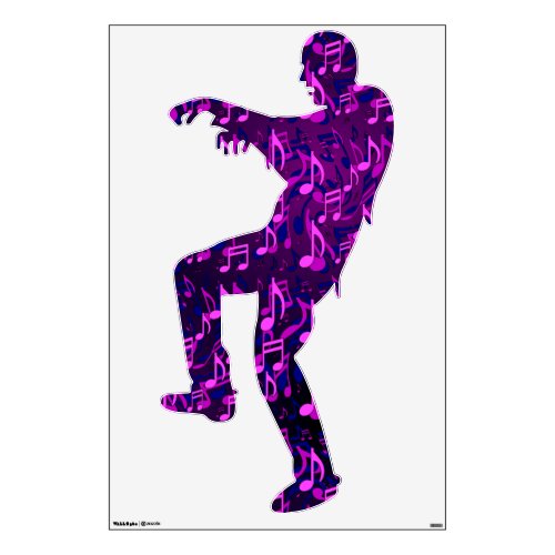 Boogie Zombie Dancing Music Notes Pink Purple Wall Decal