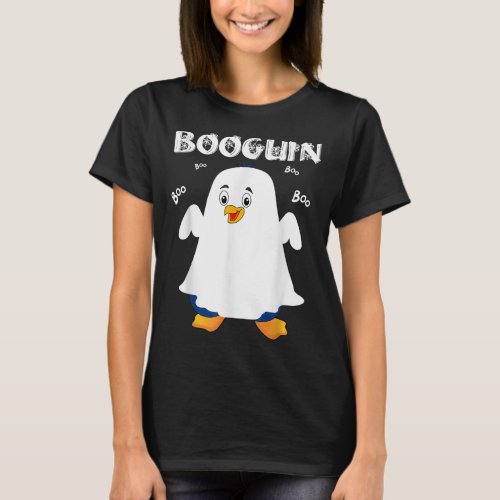 Booguin Halloween penguin in ghost costume funny T_Shirt