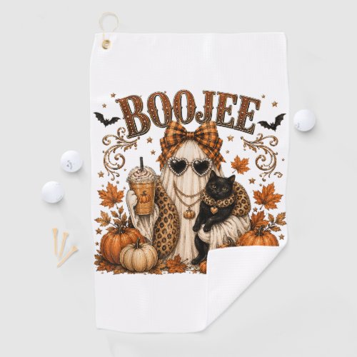 Boojee Ghost Halloween Pumpkin Coffee Black Cat Golf Towel