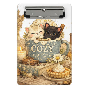 book,  a mug, Teacup cats, Warm vibes, Cute pink s Mini Clipboard