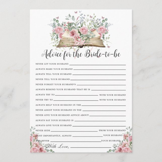 Book A New Chapter Advice for Bride to Be Game Note Card (Front)