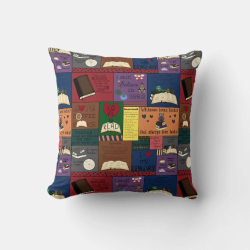 Book Addict Collage Throw Pillow