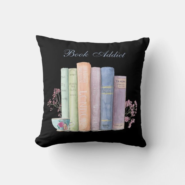 Book Addict Customizable Toss | Throw Pillow (Front)
