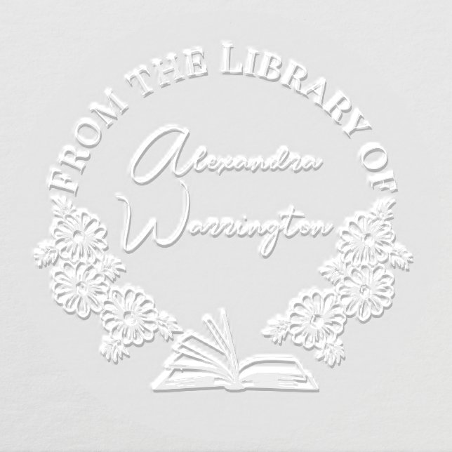 Book and Botanical Daisies #1 Library Script Name Embosser (Design)