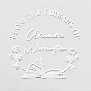 Book and Botanical Roses  #1 Library Script Name Embosser