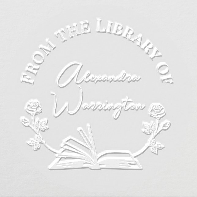 Book and Botanical Roses  #1 Library Script Name Embosser (Design)