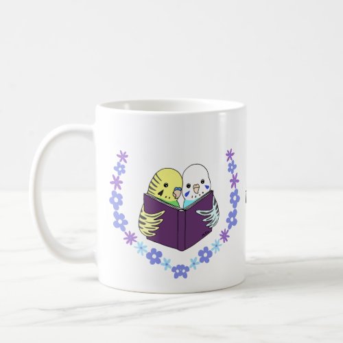 Book and Budgie Lover gift Personalized with Name Coffee Mug